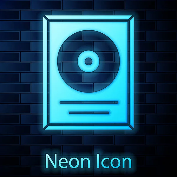 Leuchtende Neon Disk Auszeichnung Rahmen Symbol Isoliert Auf Backsteinwand Hintergrund — Stockvektor
