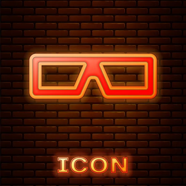 Icono Gafas Cine Neón Brillante Aislado Fondo Pared Ladrillo Vector — Archivo Imágenes Vectoriales