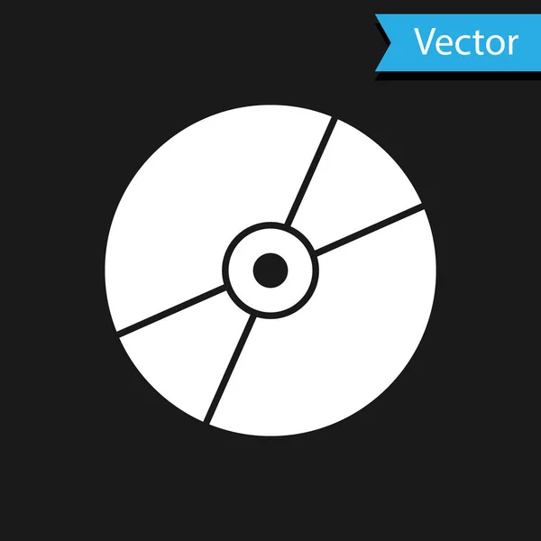 Witte Dvd Disk Icoon Geïsoleerd Zwarte Achtergrond Compact Schijfteken Vector — Stockvector