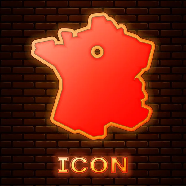 Lumineux Néon Carte France Icône Isolée Sur Fond Mur Briques — Image vectorielle