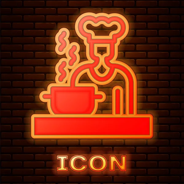 Icono Cocina Española Neón Brillante Aislado Fondo Pared Ladrillo Vector — Vector de stock