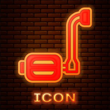 Parlayan neon bisiklet pedal simgesi tuğla duvar arka planında izole edilmiş. Vektör.