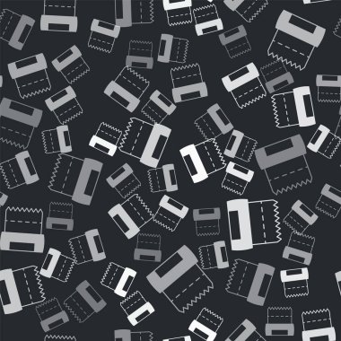 Grey Hygienic dog bag with poop icon isolated seamless pattern on black background. Dog shit in bag. Cleaning the park after walking pets concept.  Vector