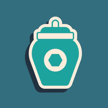 Yeşil arkaplanda yeşil bal ikonu var. Yiyecek bankası. Tatlı doğal gıda sembolü. Uzun gölge tarzı. Vektör