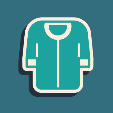 Yeşil Beyzbol tişörtü ikonu yeşil arka planda izole edildi. Beyzbol forması, spor üniforması, raglan tişörtü sporu. Uzun gölge tarzı. Vektör