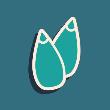 Yeşil arka planda izole edilmiş özel bir bitki simgesinin yeşil tohumları. Uzun gölge tarzı. Vektör