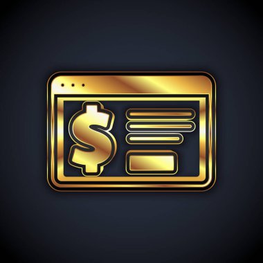 Siyah arka planda dolar simgesi olan Gold Online bankacılık. Dünyanın her yerine para göndermek, para transferi, finansal işlemler. Vektör