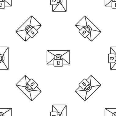 Gri çizgi E- posta iletisi kilidi parola simgesi beyaz arkaplanda izole edilmiş kusursuz desen. Asma kilitli zarf. Özel, güvenlik, güvenlik, koruma, gizlilik. Vektör.
