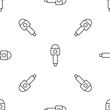 Gri çizgi mikrofon ikonu beyaz arka planda kusursuz desen izole etti. Radyodaki mikrofondan. Sözcü işareti. Vektör.