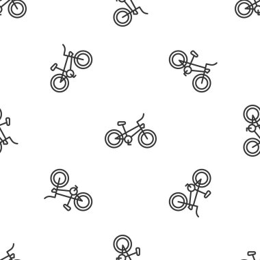 Gri çizgili bisiklet ikonu beyaz arka planda izole edilmiş pürüzsüz desen. Bisiklet yarışı. Olağanüstü bir spor. Spor malzemeleri. Vektör.