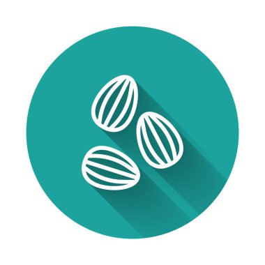 Belirli bir bitki simgesinin uzun gölgeli beyaz çizgisi tohumları. Yeşil daire düğmesi. Vektör