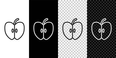 Apple simgesini siyah beyaz, şeffaf arkaplanda izole et. Yaprak sembollü meyve. Vektör