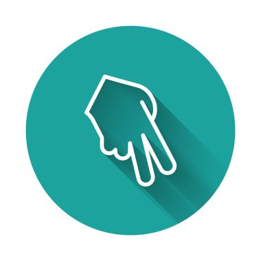 Beyaz çizgi beyzbol eldiveni ikonu uzun gölge arkaplan izole. Yeşil daire düğmesi. Vektör