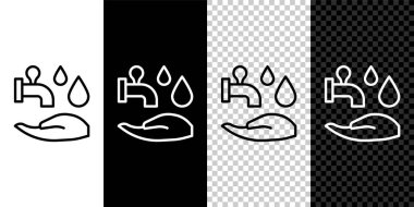 Wudhu simgesini siyah beyaz, şeffaf arkaplanda ayır. Müslüman adam abdest alıyor. Vektör