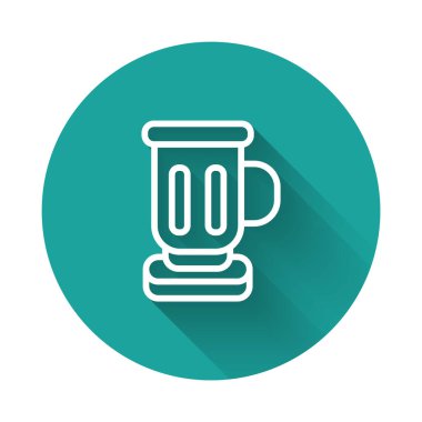 Beyaz çizgi Ortaçağ kadeh ikonu uzun gölge arkaplan izole. Yeşil daire düğmesi. Vektör