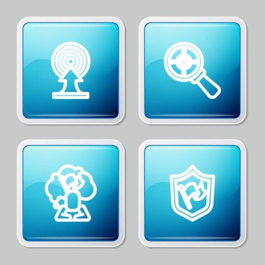 Hedefi ok, büyüteç, bayrak tutan adam ve simge ile belirleyin. Vektör