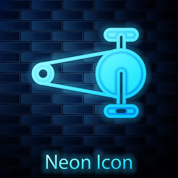 Glödande Neon Cykel Kedja Med Kugghjul Ikon Isolerad Tegel Vägg — Stock vektor