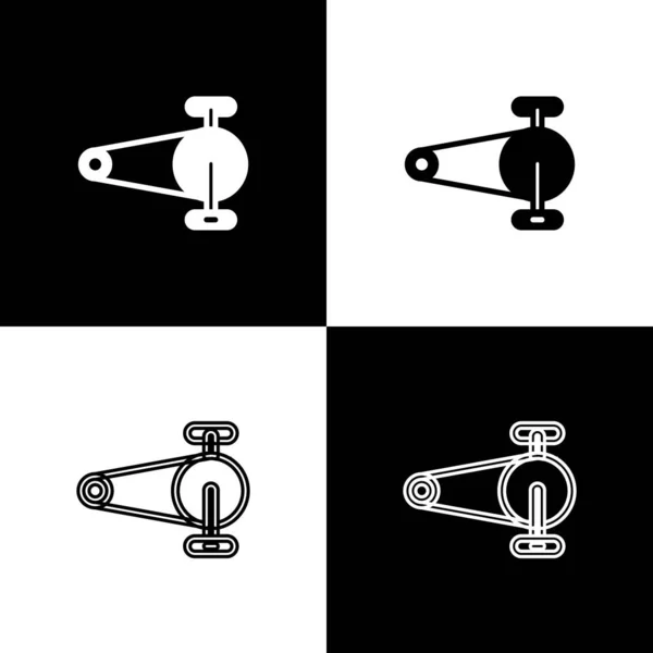 Set Fahrradkette Mit Zahnradsymbol Isoliert Auf Schwarzem Und Weißem Hintergrund — Stockvektor