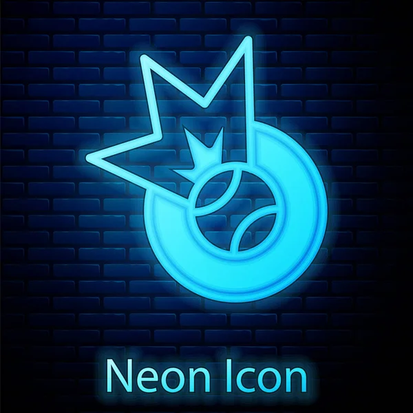 Leuchtende Neon Baseball Ball Symbol Isoliert Auf Backsteinwand Hintergrund Vektor — Stockvektor