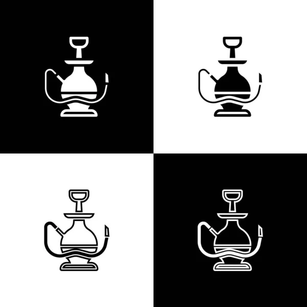 Set Hookah Icon Isolated Black White Background Vector — Stock Vector