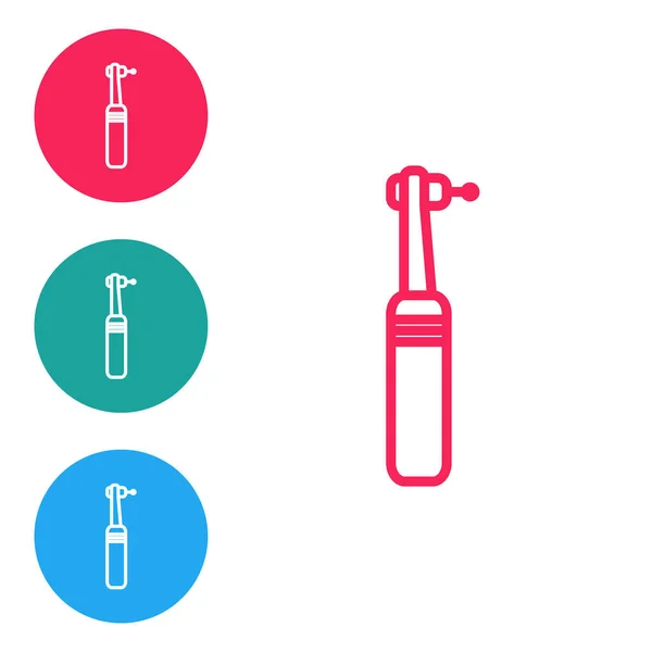 Rode Lijn Tandboor Pictogram Geïsoleerd Witte Achtergrond Handstuk Voor Het — Stockvector