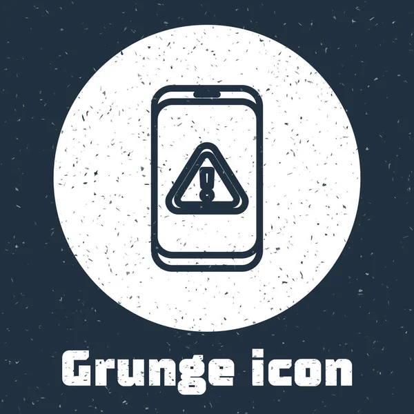 Grunge Line Mobiltelefon Mit Ausrufezeichen Symbol Auf Grauem Hintergrund Alarmmeldung — Stockvektor