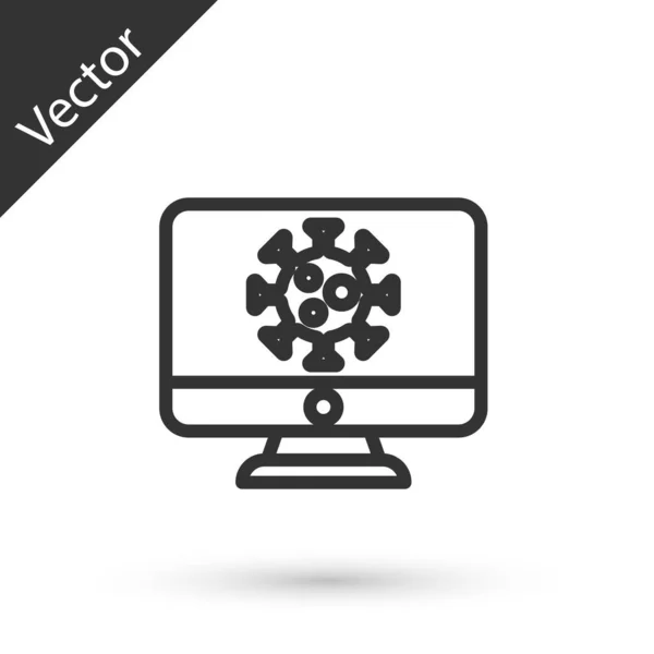 Gris Línea Estadísticas Virus Icono Del Monitor Aislado Sobre Fondo — Vector de stock