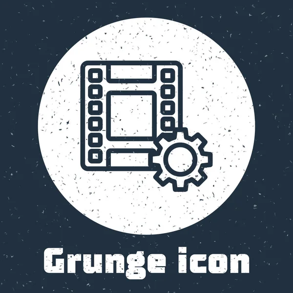 Grunge Line Play Video Icon Isoliert Auf Grauem Hintergrund Filmstreifenschild — Stockvektor