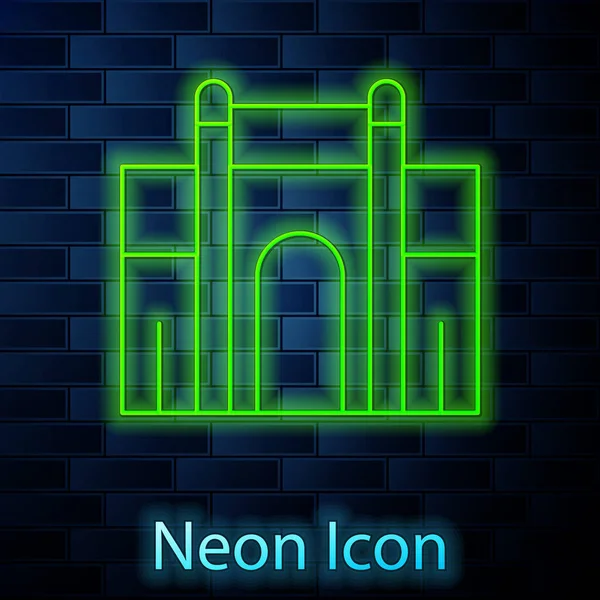 Glödande Neon Linje Indien Gate New Delhi Indien Ikon Isolerad — Stock vektor