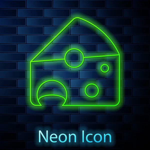 Zářící Neonová Čára Ikona Sýra Izolovaná Pozadí Cihlové Stěny Vektor — Stockový vektor