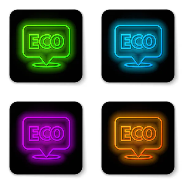 Glowing Neon Line Banner Label Tag Logo Eco Green Healthy — Stock Vector