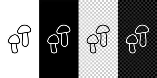 Set Line Mushroom Icon Isolated Black White Background Vector — Stock Vector