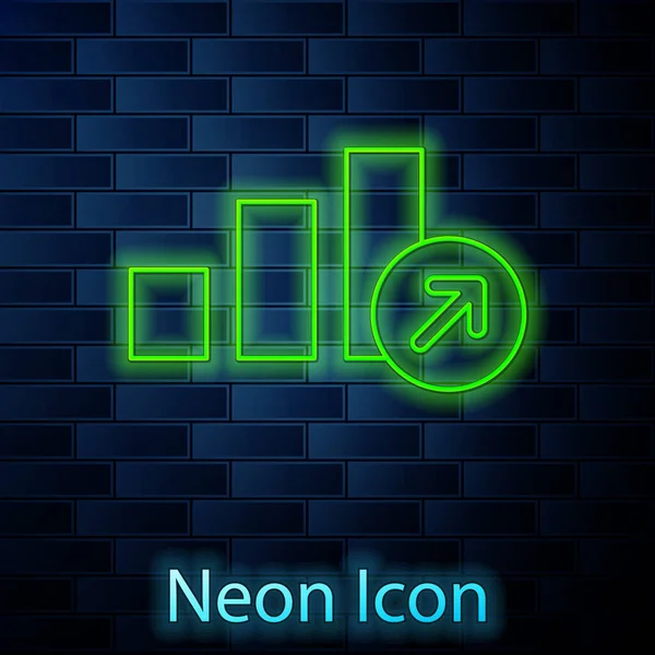 Ragyogó Neon Vonal Pénzügyi Növekedés Ikon Elszigetelt Téglafal Háttér Növekszik — Stock Vector