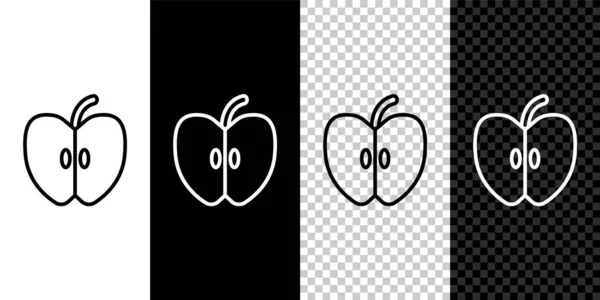 Définir Ligne Icône Apple Isolée Sur Fond Noir Blanc Transparent — Image vectorielle