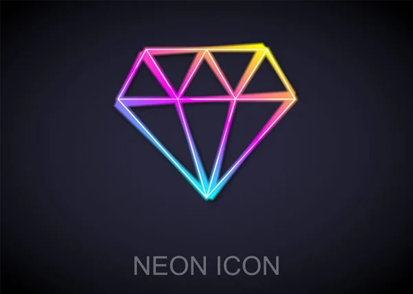 Zářící Neonová Čára Diamantová Ikona Izolovaná Černém Pozadí Symbol Šperků — Stockový vektor