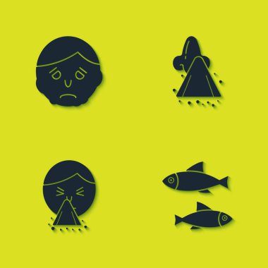 Yüzüne iltihap, Fish, burnuna mendil ve akan ikona da akıt. Vektör