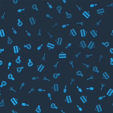 Bahçe küreği, kürek, yaba, mesaj çiftliği ve ev ile işaretli tabela düz desenli olsun. Vektör