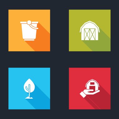 Bucket 'ı, Farm House' u, Tree 'yi ve el ikonunu hazırla. Vektör