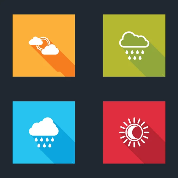 Puesta de sol y clima nublado, nube con lluvia, y eclipse de sol icono. Vector — Vector de stock