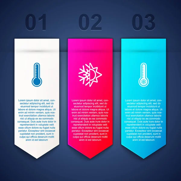 Ustaw termometr meteorologiczny, Słońce i płatek śniegu i. Szablon infograficzny biznesu. Wektor — Wektor stockowy