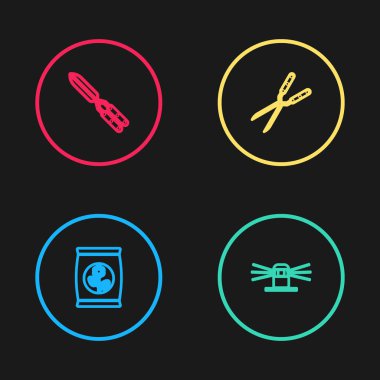 Hat gübre torbası, otomatik sulama fıskiyeleri, el yapımı makas ve ikon. Vektör