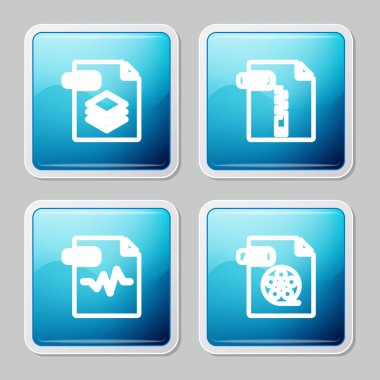 Satır PSD dosya belgesi, ZIP, MP3 ve AVI simgesini ayarla. Vektör