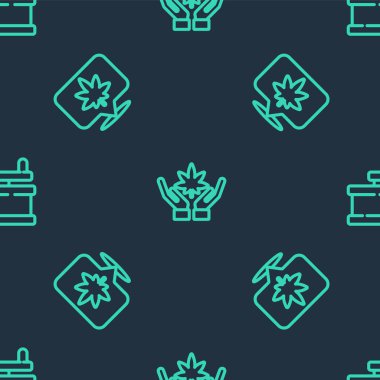 Marihuana ya da kenevir yaprağı, konum ve el değirmeni hatlarını kusursuz desenlere ayarlayın. Vektör