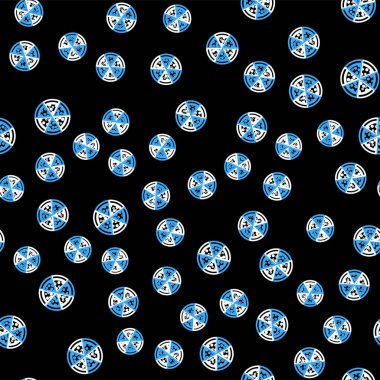 Line Pizza simgesi siyah arkaplanda izole edilmiş kusursuz desen. Vektör