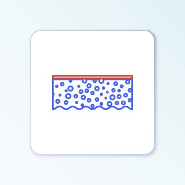 Beyaz arkaplanda baloncuklu çizgi süngeri izole edildi. Bulaşık yıkamak için bir tutam Bast. Temizlik servisi logosu. Renkli taslak konsepti. Vektör