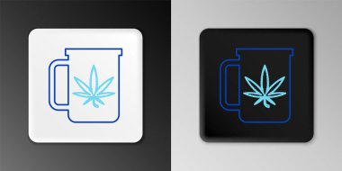 Esrarlı Line Cup çayı veya gri arka planda izole edilmiş kenevir yaprağı ikonu. Marihuanayı yasallaştırma. Kenevir sembolü. Renkli taslak konsepti. Vektör