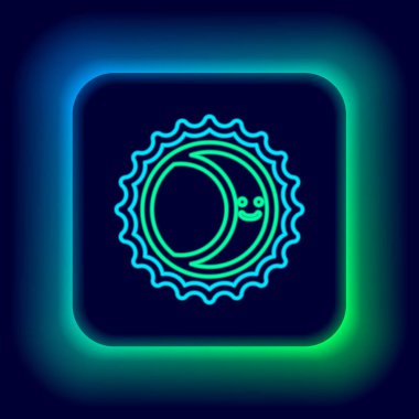 Parlayan neon hattı güneş tutulması simgesi siyah arkaplanda izole edildi. Tam sonar tutulması. Renkli taslak konsepti. Vektör