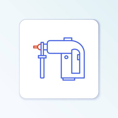 Beyaz arka planda elektirikli döner çekiç matkabı simgesi izole edildi. İnşaat, onarım ve onarım için kullanılan bir alet. Renkli taslak konsepti. Vektör