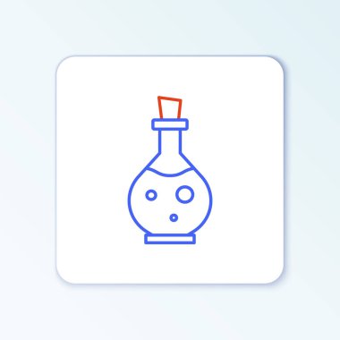 Beyaz arka planda izole edilmiş sihirli ikon içeren çizgi cam şişe. Bilgisayar oyunu varlığı. Renkli taslak konsepti. Vektör