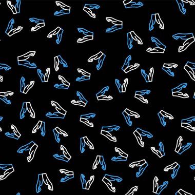 Çizgi Eller dua pozisyonunda ikon siyah arkaplanda izole edilmiş kusursuz desen. Tanrı 'ya inanç ve umutla dua edin. Vektör